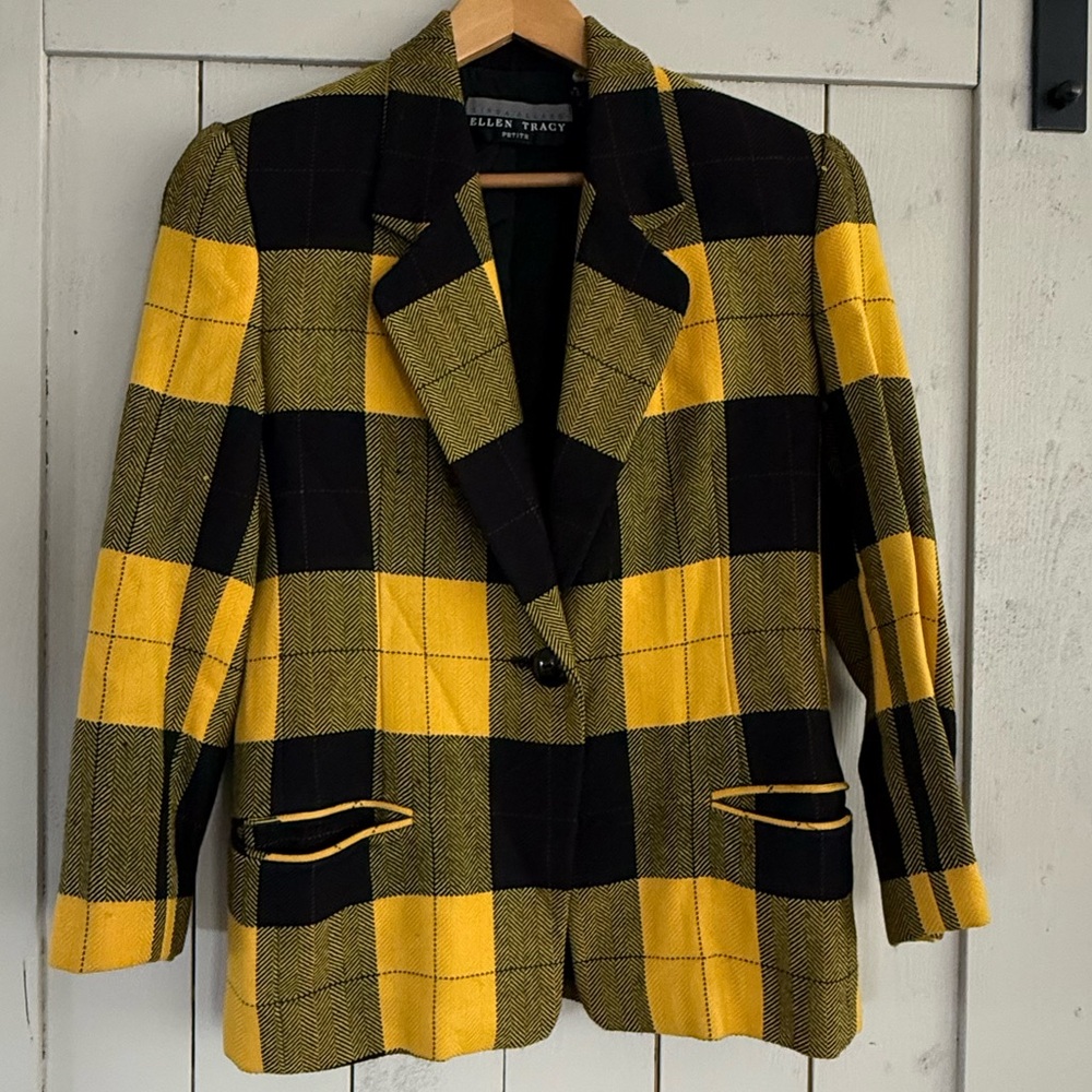 Ellen Tracy Yellow & Black Plaid Blazer